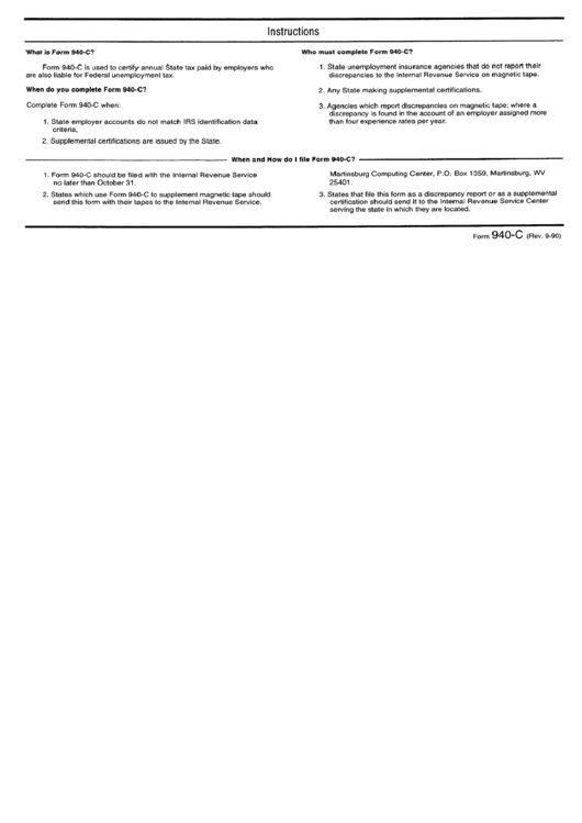 Instructions For Form 940-C - Internal Revenue Service Printable pdf