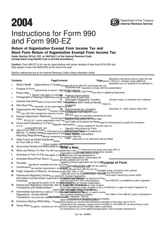 Instructions For Form 990 And Form 990-Ez - 2004 Printable pdf