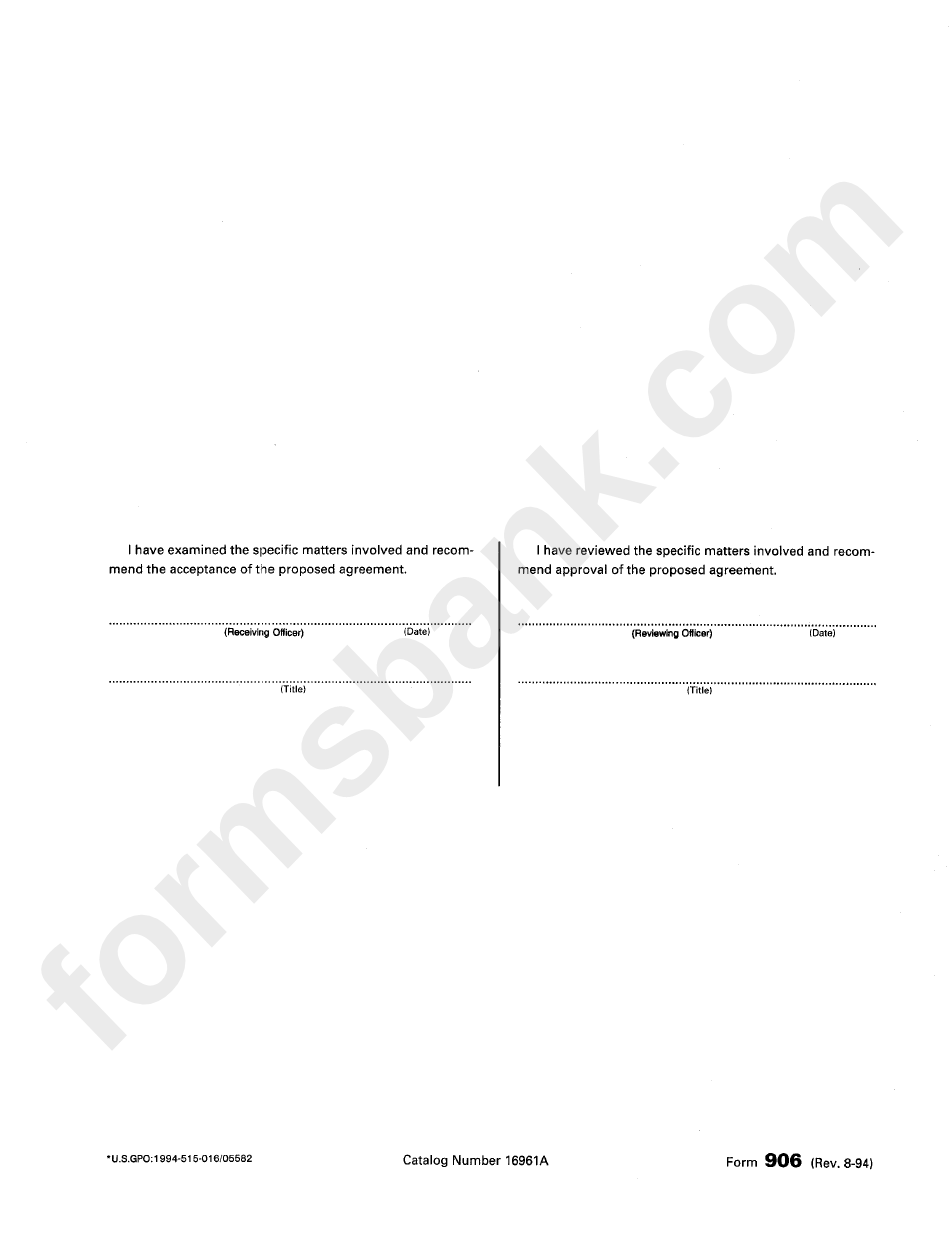 Form 906 - Closing Agreement On Final Determination Covering Specific Matters