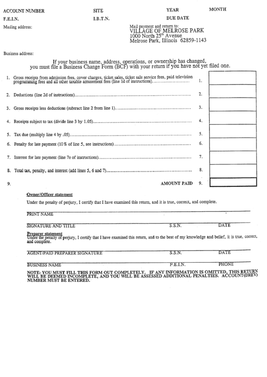 Gross Receipts Return Village Of Melrose Park printable pdf download