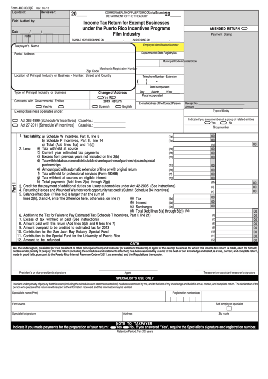 Form 480.30(Ii)c - Income Tax Return For Exempt Businesses Under The Puerto Rico Incentives Programs Film Industry/schedule W Incentives - Income Tax Film Entity Printable pdf