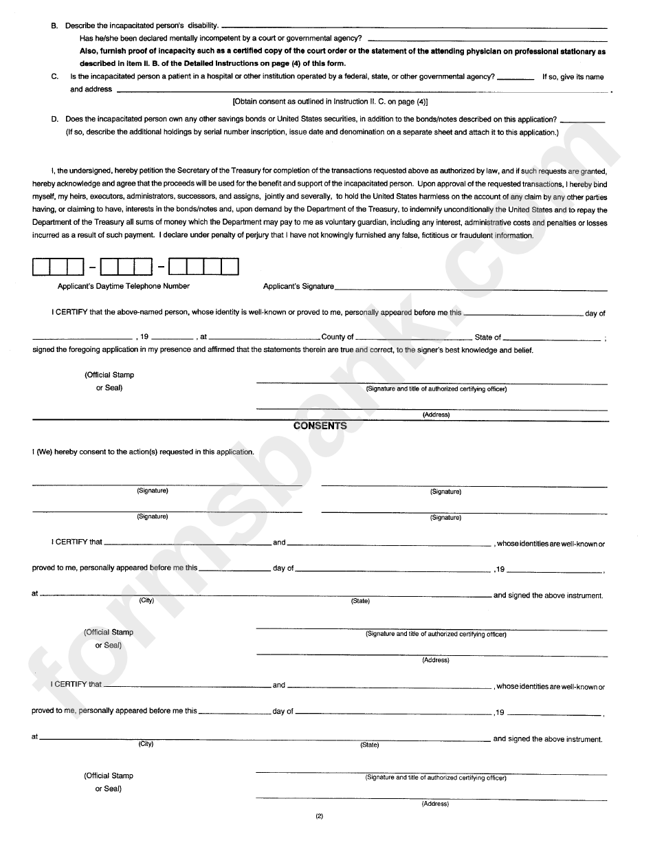 Form Pd F 2513 - Application By Voluntary Guardian Of Incapacitated Owner Of United States Savings Bonds/notes