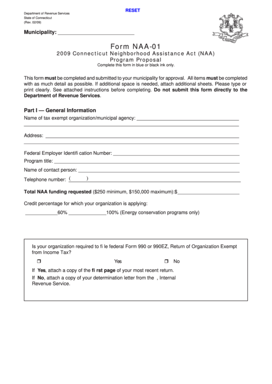 Form Naa-01 - Connecticut Neighborhood Assistance Act (Naa) Program Proposal - 2009 Printable pdf