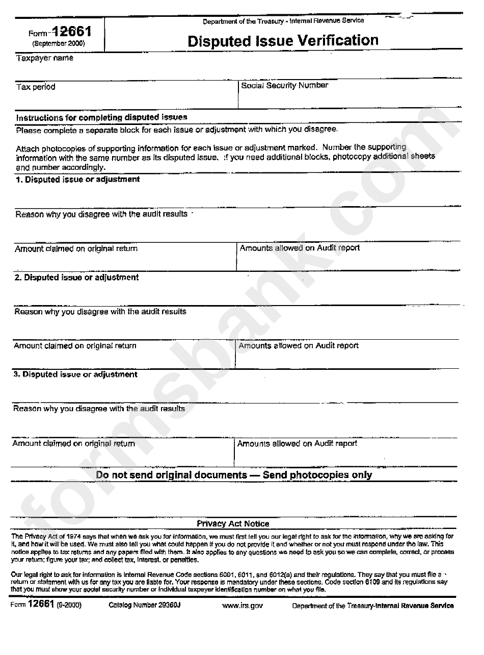 Form 12661 - Disputed Issue Verification - 2000