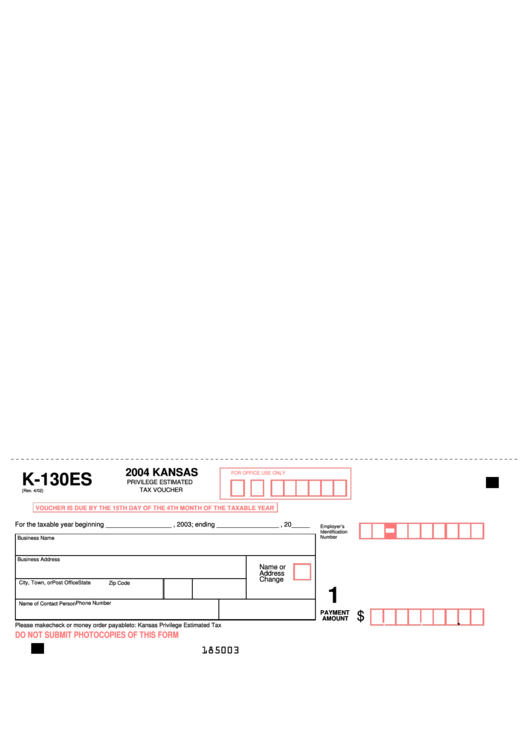 Form K-130es - Privilege Estimated Tax Voucher - 2004 Printable pdf