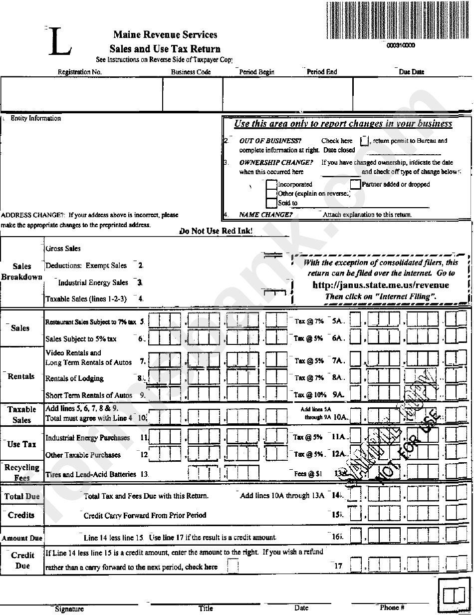 Form L Sales And Use Tax Return Maine Revenue Services printable