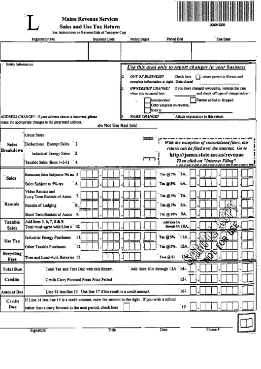 Form L Sales And Use Tax Return Maine Revenue Services Printable Pdf Download