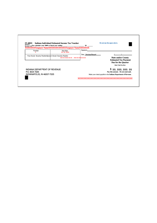 Form It-40es - Indiana Individual Estimated Income Tax Voucher - 2000 Printable pdf