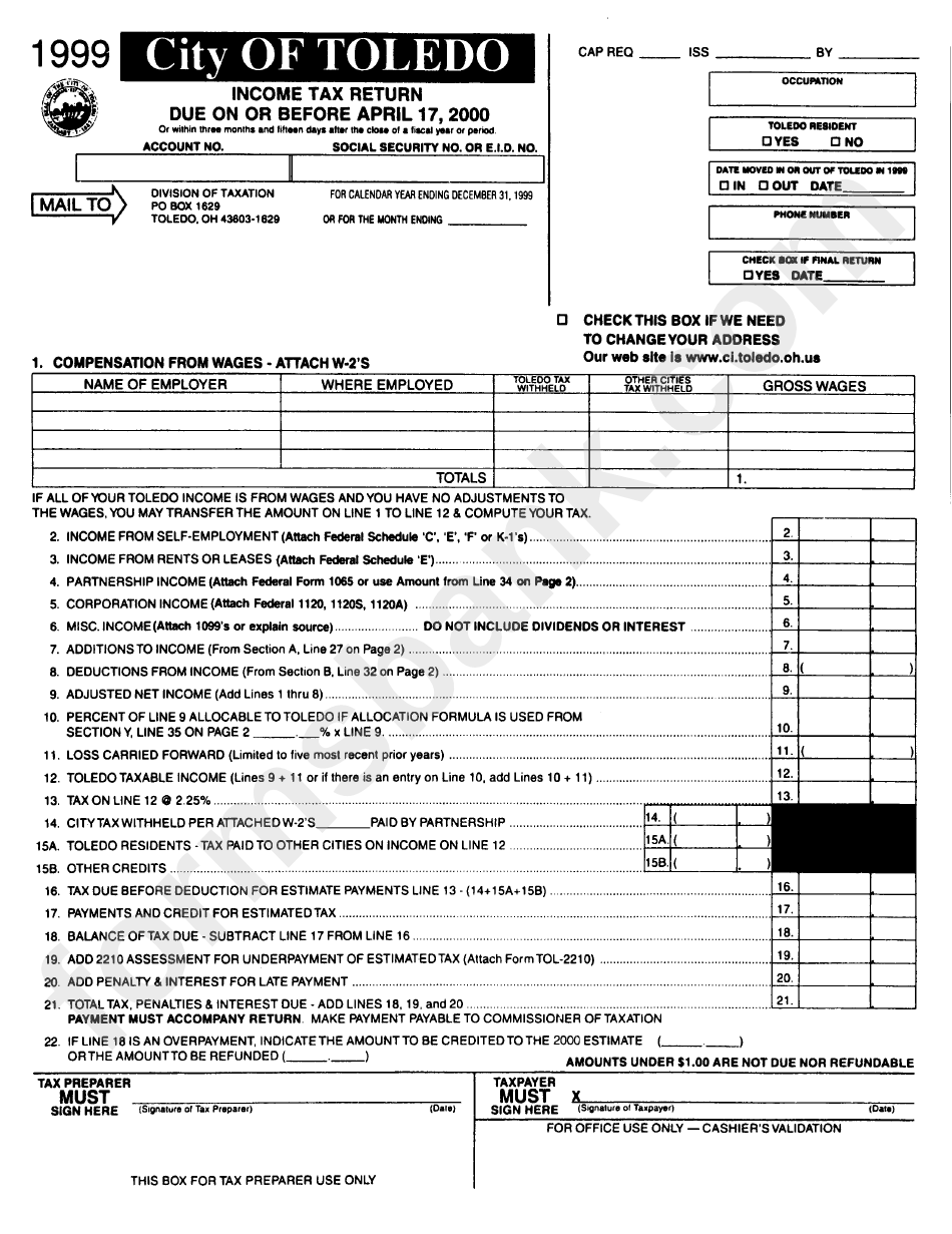 City Of Toledo Income Tax Forms