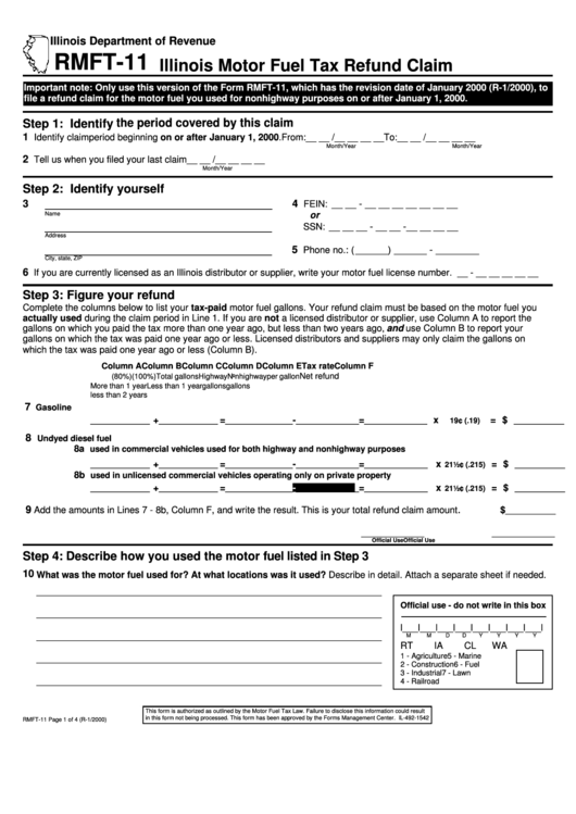 Form Rmft-11 - Illinois Motor Fuel Tax Refund Claim - 2000 Printable pdf