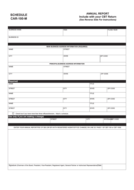Schedule Car-100-M - Annual Report - New Jersey Department Of Revenue Printable pdf