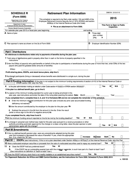 Schedule R (Form 5500) - Retirement Plan Information - 2015 Printable pdf