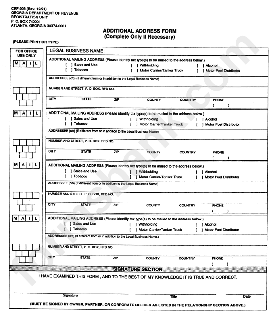 Form Crf-003 - Additional Adress Form