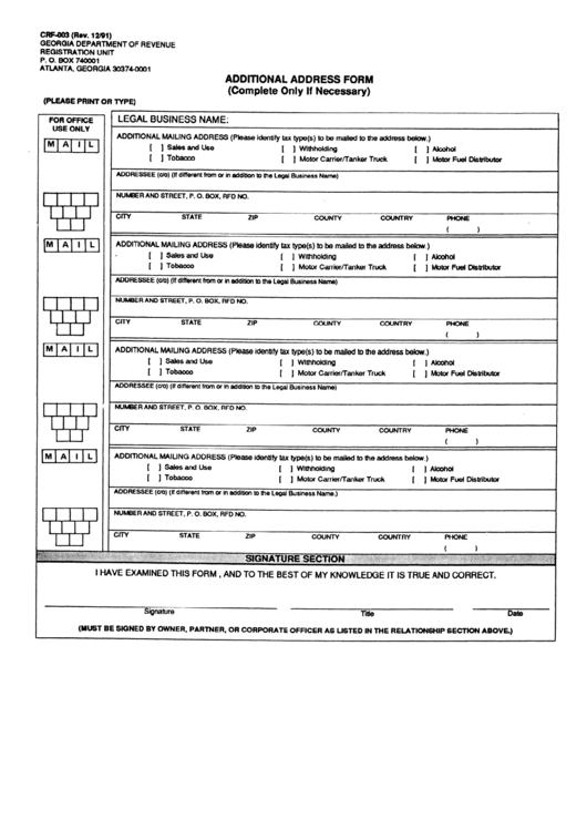 Form Crf-003 - Additional Adress Form Printable pdf