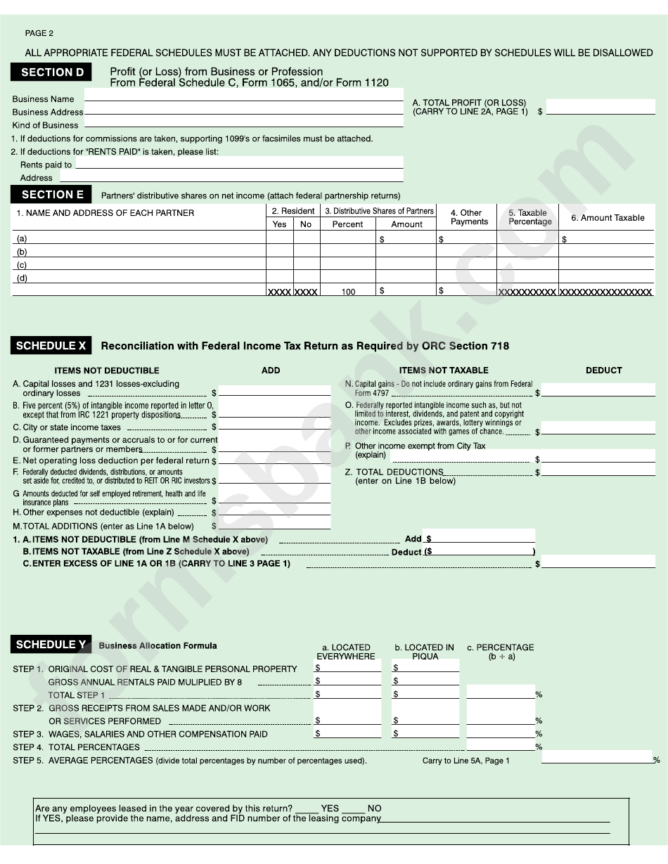 Income Tax Return Form - Piqa City, 2013