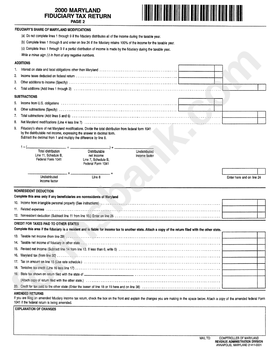 Form 504 - Fiduciary Tax Return - 2000