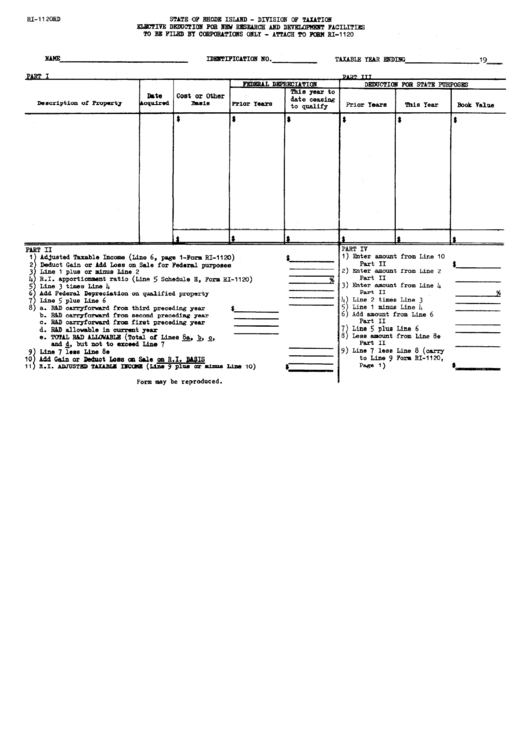 Form Ri-1120rd - Elective Deduction For New Research And Development Facilities Printable pdf
