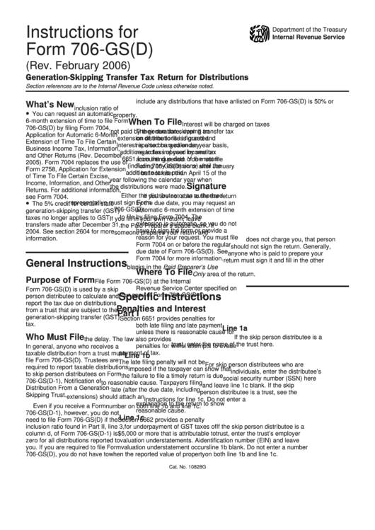 Instructions For Form 706-Gs(D) (Rev. February 2006) Printable pdf