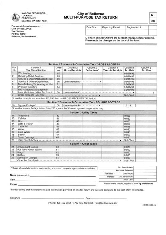 Form Q 08 - Multi-Purpose Tax Return - City Of Bellevue Printable pdf