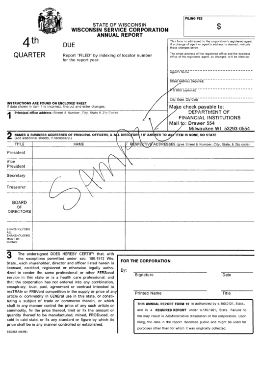 Form Ss03s4 - Wisconsin Service Corporation Annua Report Sample Printable pdf