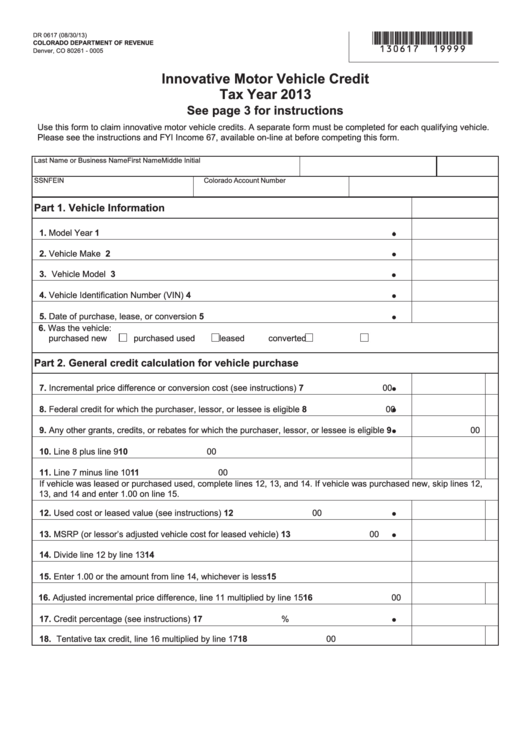 Fillable Form Dr 0617 - Innovative Motor Vehicle Credit - 2013 Printable pdf