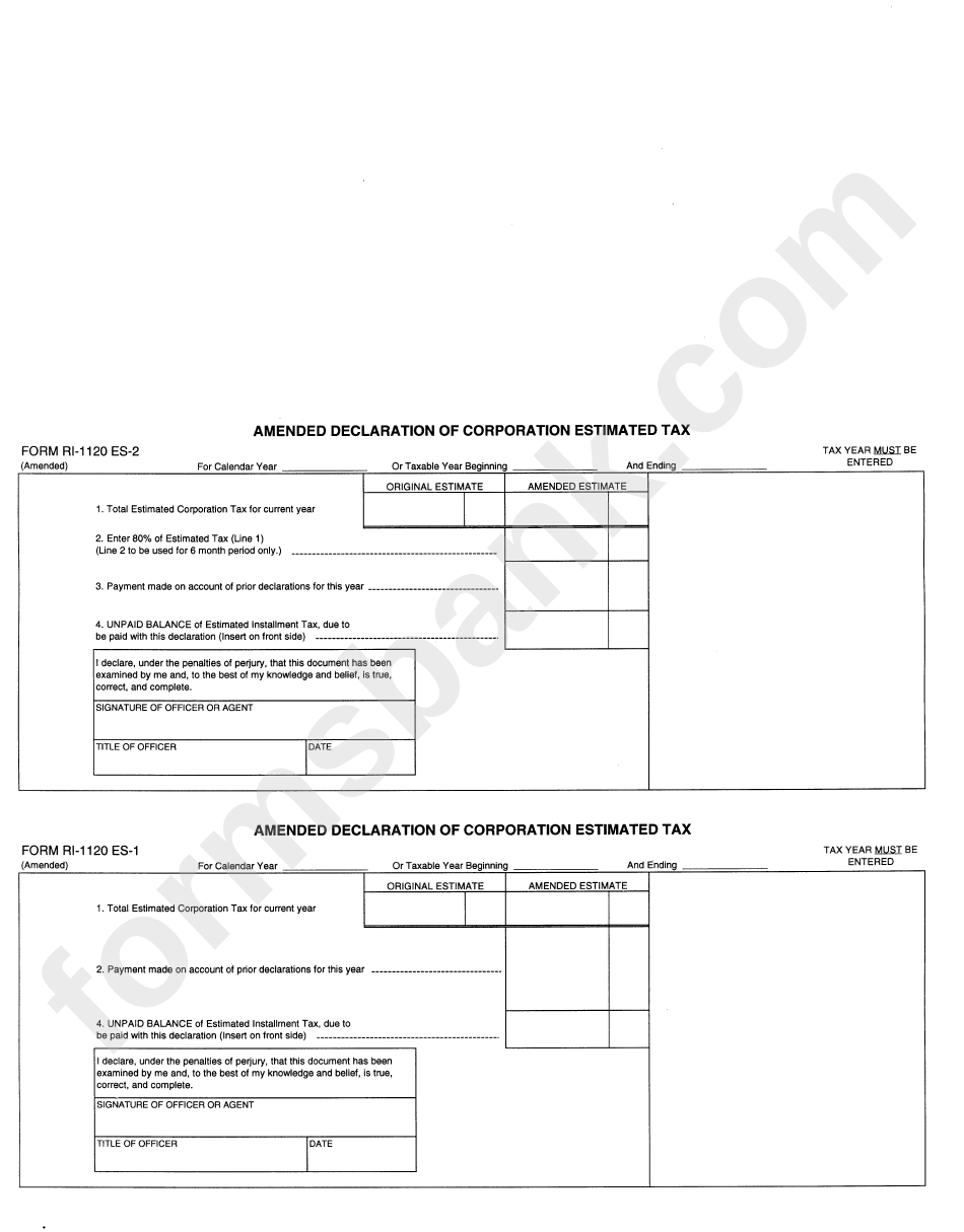 Form Ri-1120 Es-2 - Amended Declaration Of Corporation Estimated Tax