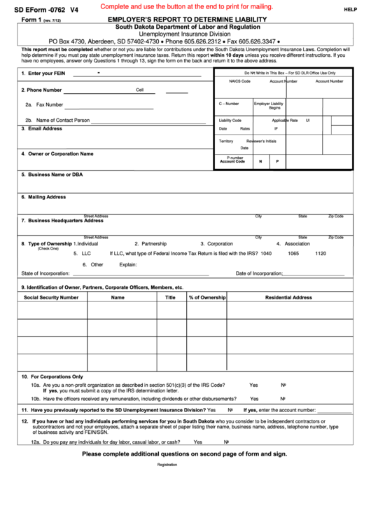 Fillable Form 1 - Employer