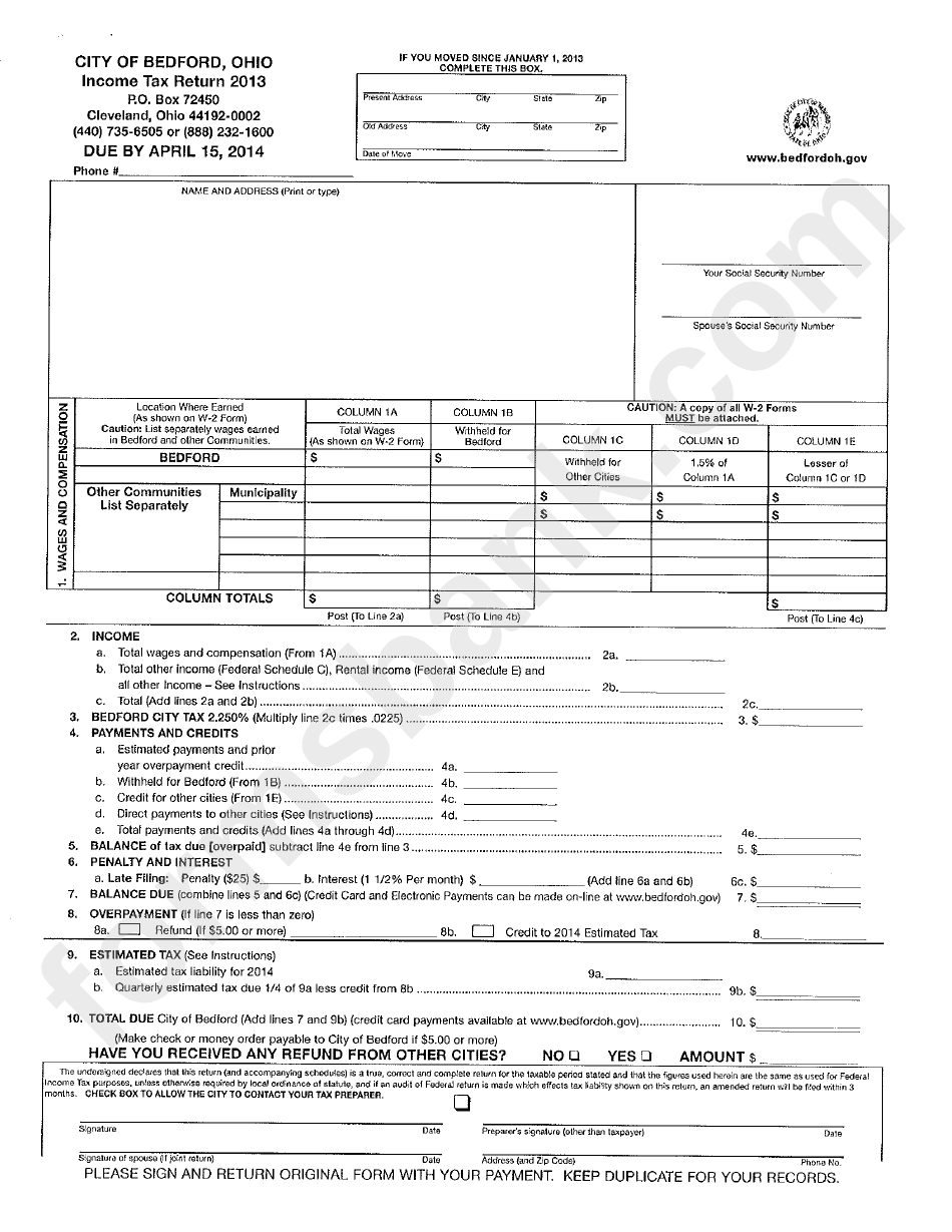 Income Tax Return - 2013 - City Of Bedford