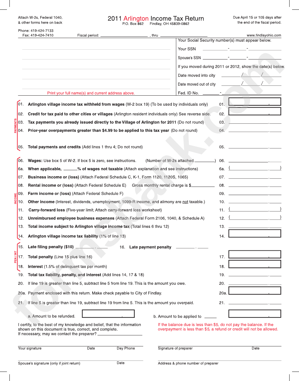 Fillable Form Attach W2s, Federal 1040 Arligton Tax Return