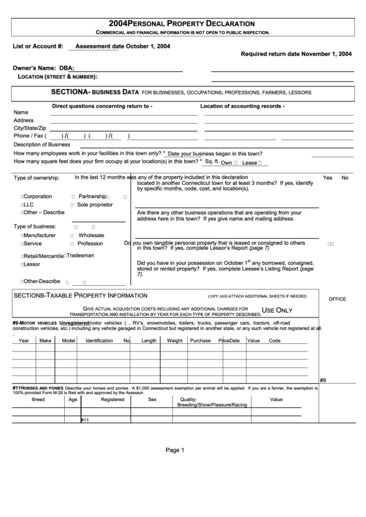 2004 Personal Property Declaration Printable pdf