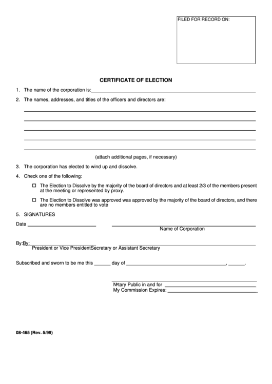 Form 08-465 - Certificate Of Election - State Of Alaska Printable pdf