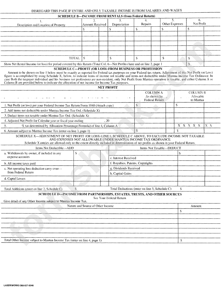 Form Ir-00 - Individual Income Tax Return - 2000 - Mantua Village