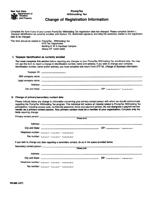 Fillable Form Pr-389 - Change Of Registration Information Printable pdf