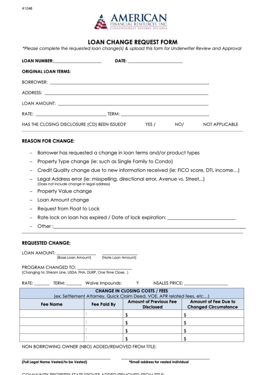 1048 Form - Loan Change Request Form