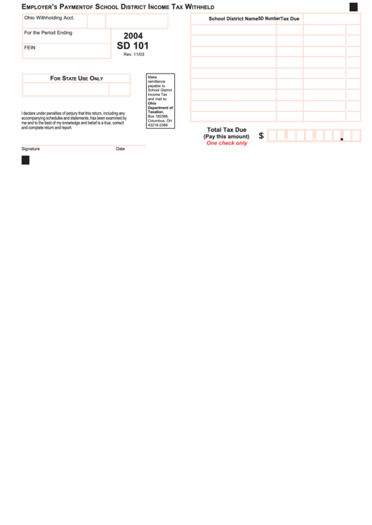 Form Sd 101 2004 - Employer