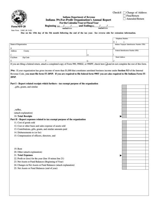 Form Nfp-20 - Indiana Not-For-Profit Organization
