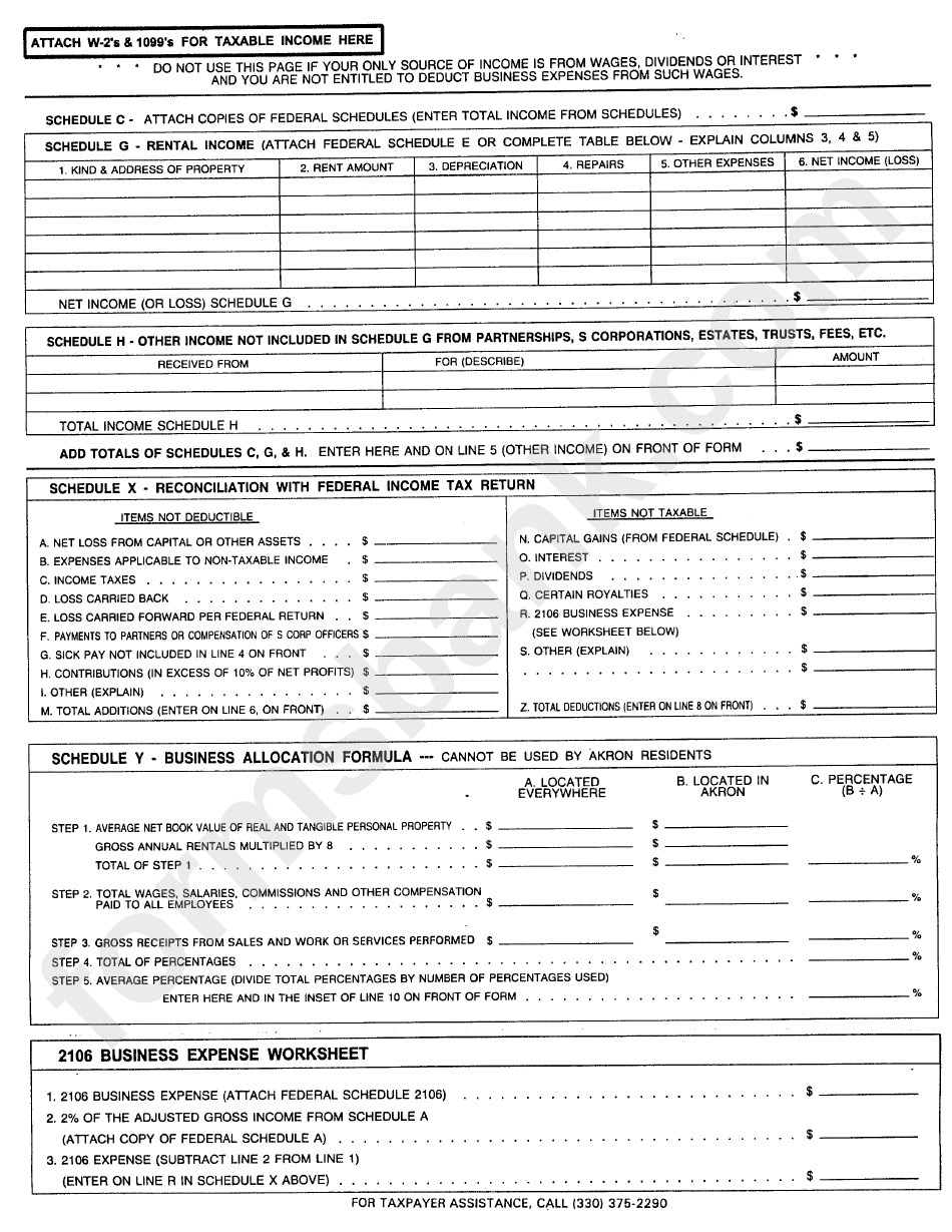 Form R - Income Tax Return - City Of Akron, Ohio - 2000