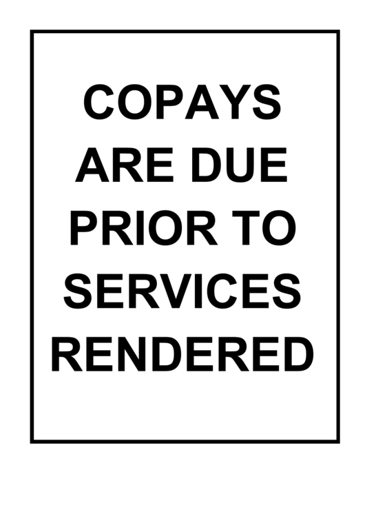 Copay Prior To Service Sign Printable pdf