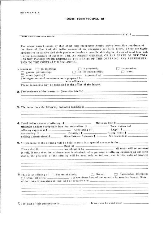 Short Form Prospectus - State Of New York Printable pdf