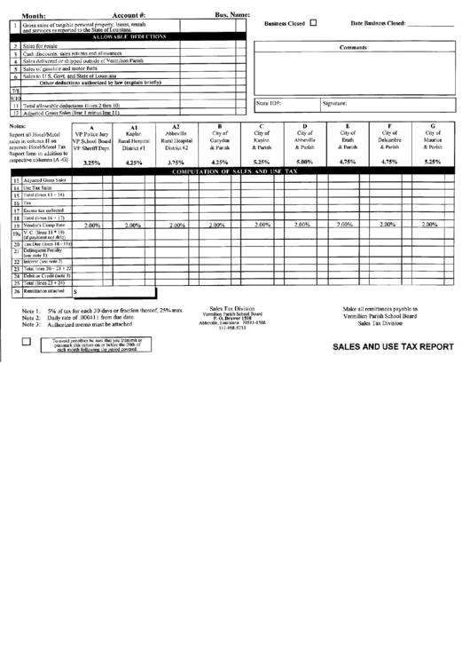 Sales And Use Tax Report Form - Louisiana, Sales Tax Division Printable pdf