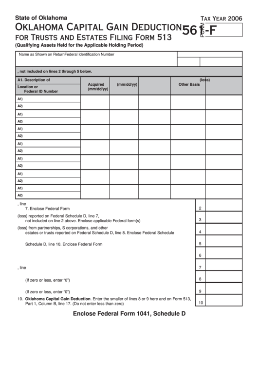 Fillable Form 561-F - Oklahoma Capital Gain Deduction For Trusts And Estates - 2006 Printable pdf