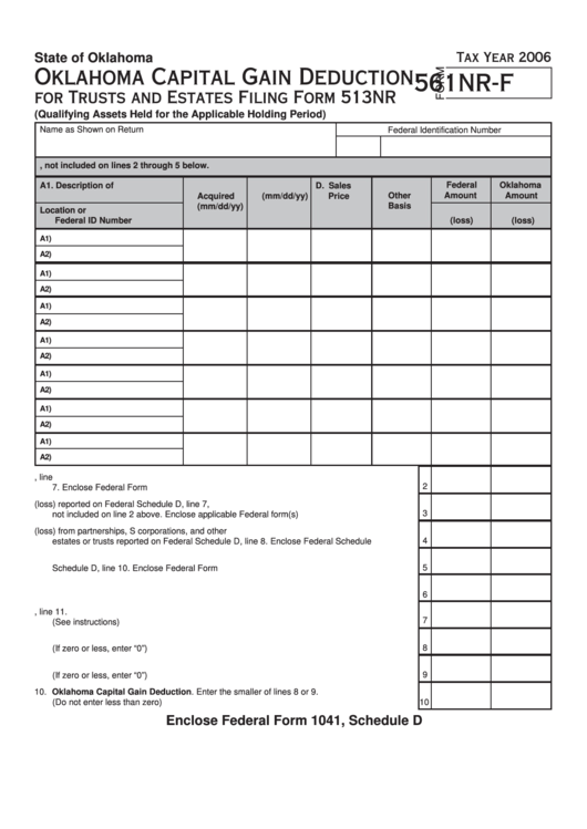 Fillable Form 561nr-F - Oklahoma Capital Gain Deduction - 2006 Printable pdf
