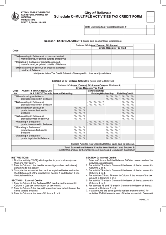 Schedule C - Multiple Activities Tax Credit Form - City Of Bellevue Printable pdf