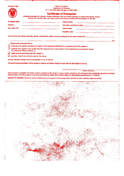 Form R-1336 - Certificate Of Exemption - Louisiana Department Of Revenue Printable pdf