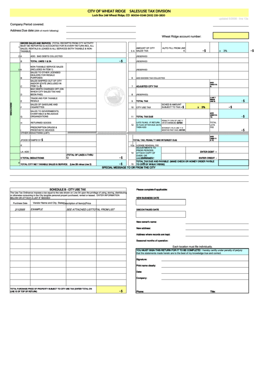 Gross Sales And Service Form - City Of Wheat Ridge Printable pdf