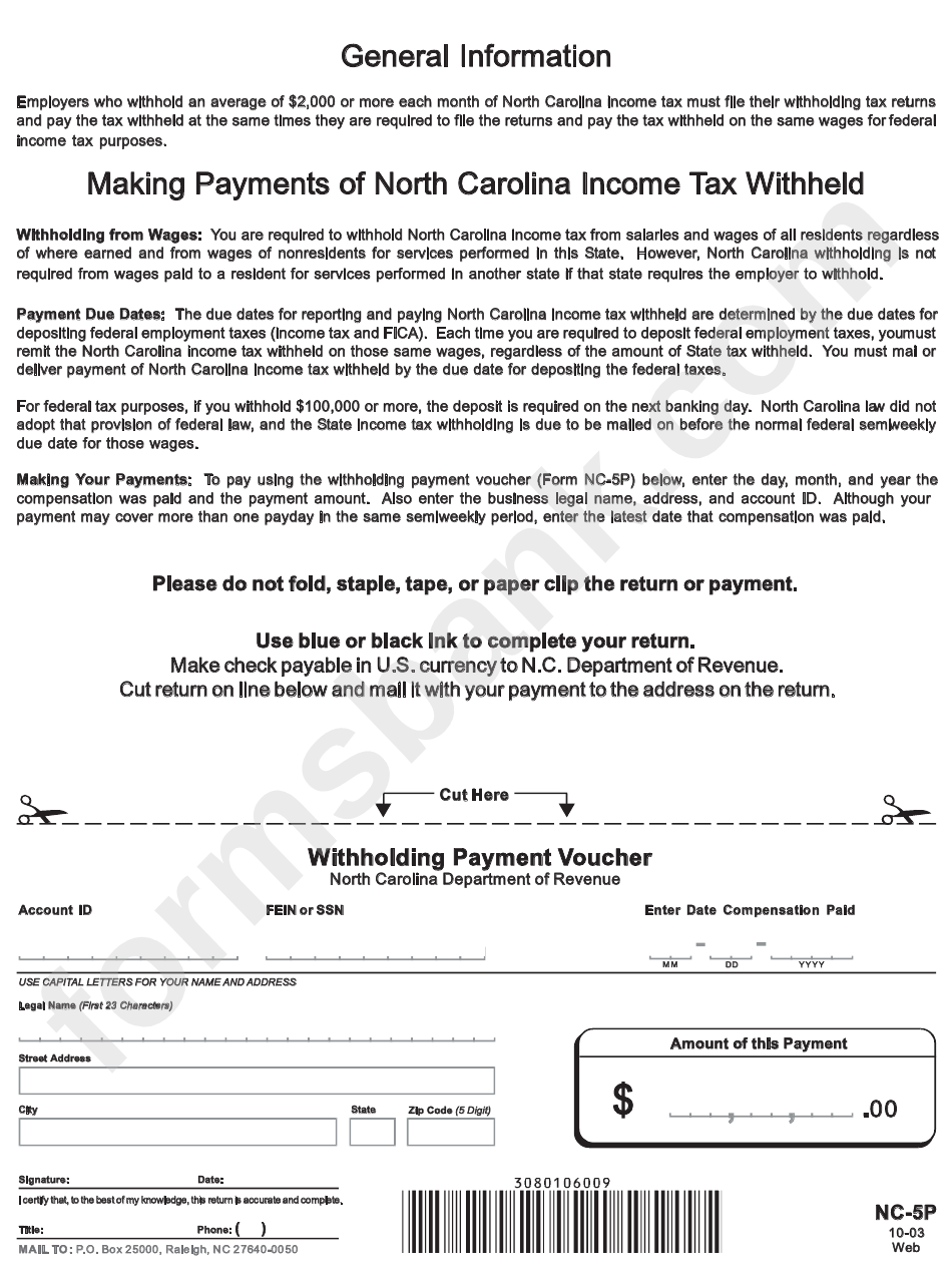 Form Nc5p Withholding Payment Voucher North Carolina Department Of