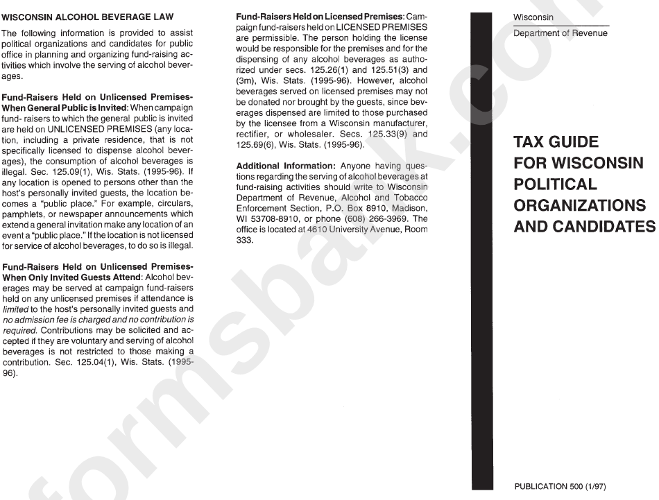 Publication 500 - Tax Guide For Wisconsin Political Organizations And Candidates - Department Of Revenue