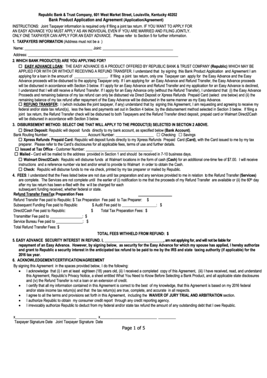 Bank Product Application And Agreement (Application/agreement) - Louisville, Kentucky Printable pdf