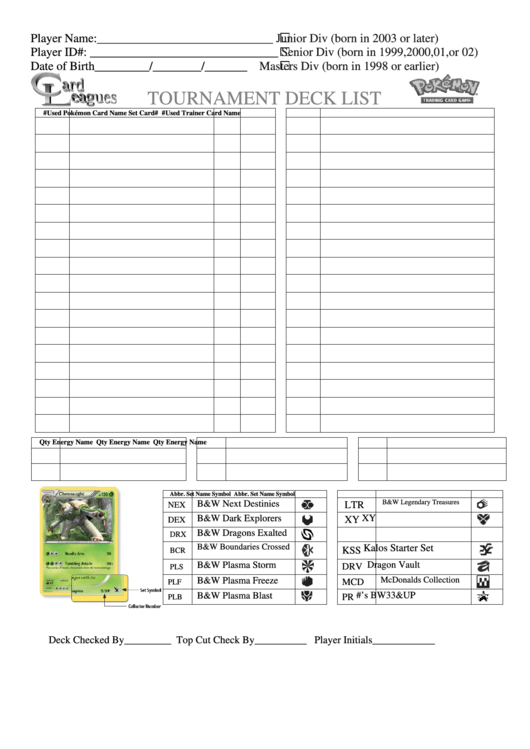 Pokemon Game Tournament Deck List Template Printable pdf