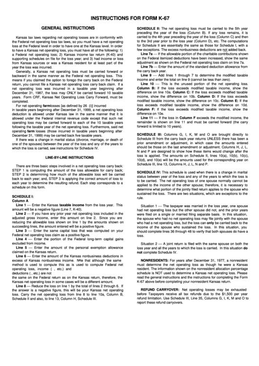 Instructions For Form K-67 Printable pdf